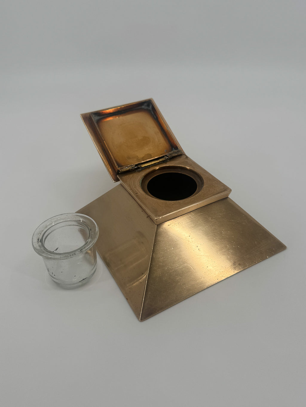 Art Deco Pyramid Brass Inkwell
