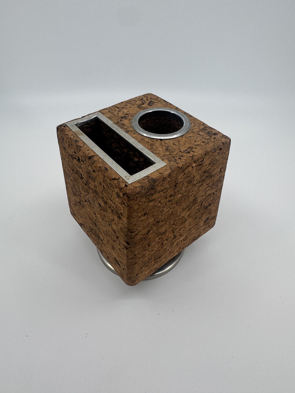 Mid-Century Rotating Cork and Chrome Pen Organizer