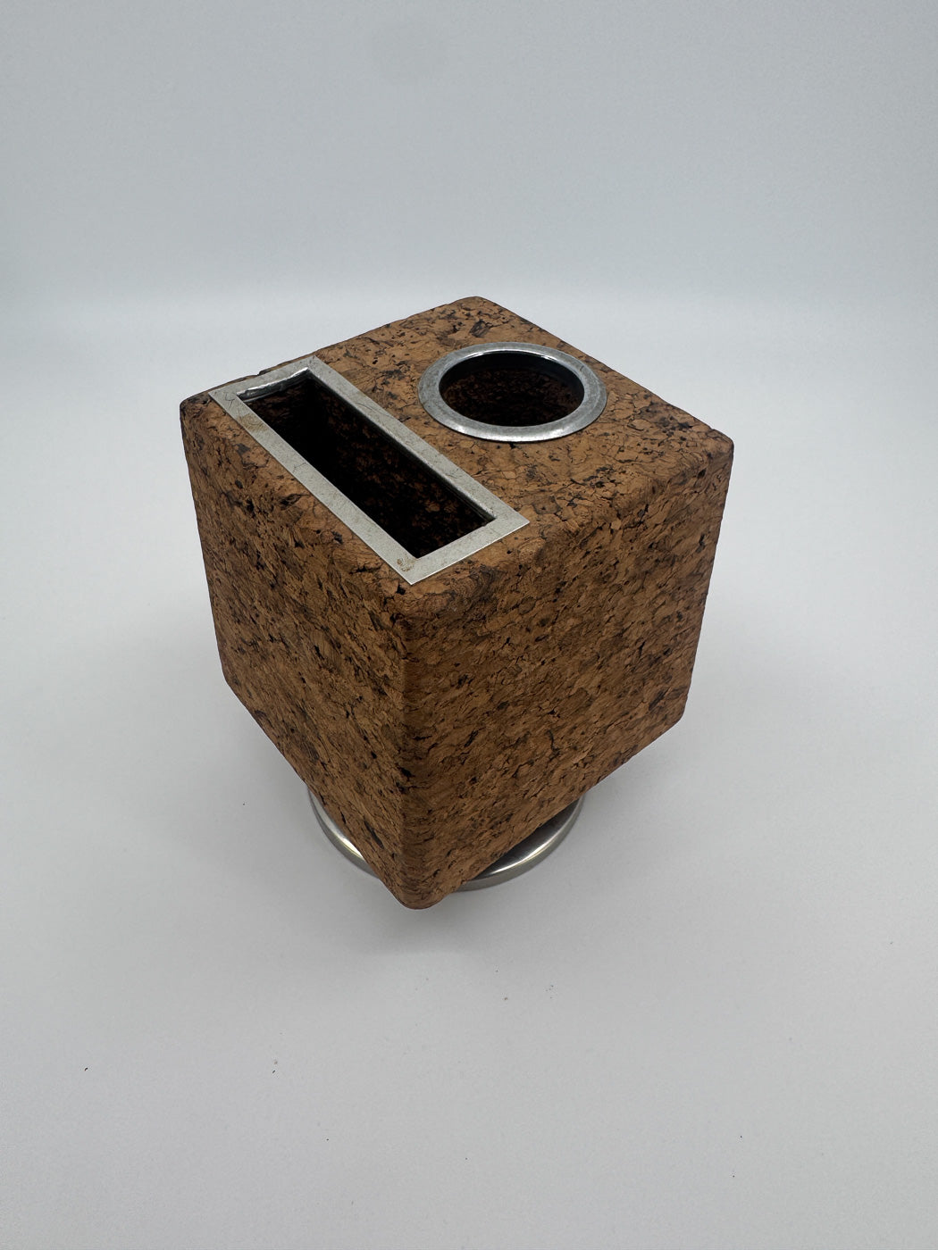 Mid-Century Rotating Cork and Chrome Pen Organizer