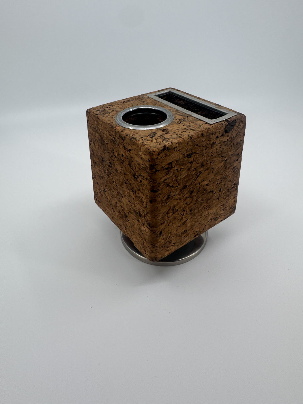 Mid-Century Rotating Cork and Chrome Pen Organizer